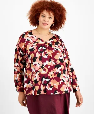 Bar III Womens Plus Size Floral-Print Top, Size 1X