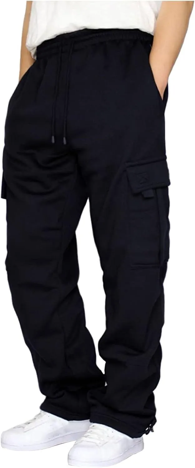 Big and Tall Sweatpants for Men Baggy Cargo Pants Straight Leg Elastic Waist Joggers Pants Casual Drawstring Trousers