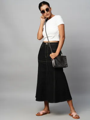 Black Denim Fit N Flare Skirt