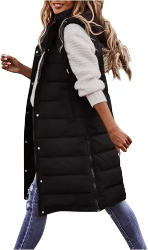 Black Puffer Vest Women Jacket Hooded Windproof Winter Coat with Recycled Insulation Winter Slim Short Hooded Warm