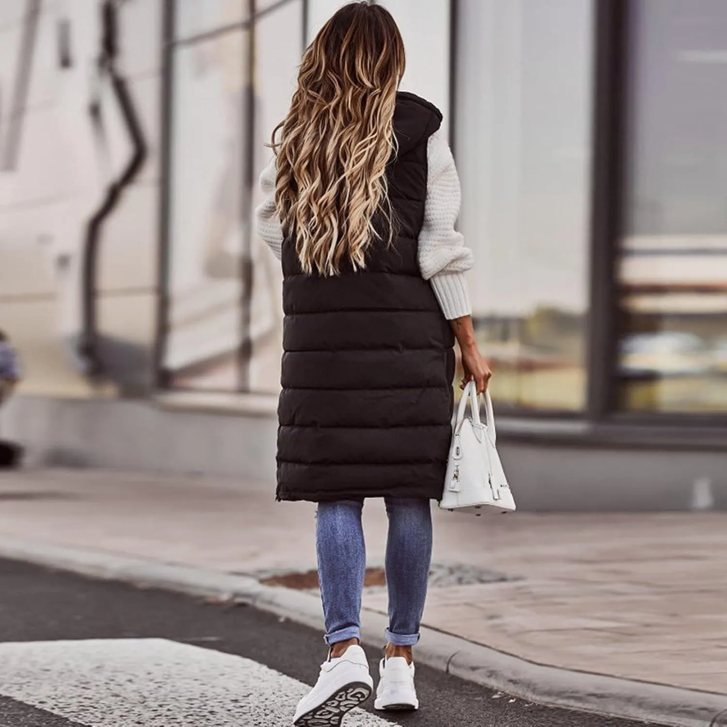 Black Puffer Vest Women Jacket Hooded Windproof Winter Coat with Recycled Insulation Winter Slim Short Hooded Warm