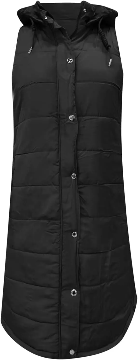 Black Puffer Vest Women Jacket Hooded Windproof Winter Coat with Recycled Insulation Winter Slim Short Hooded Warm