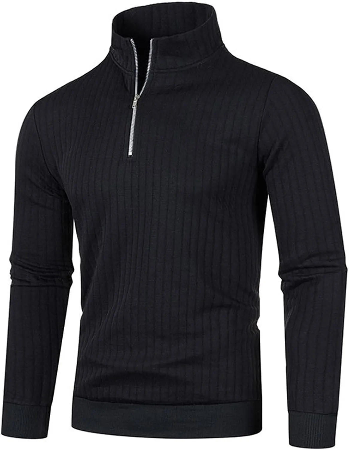 Black Quarter Zip Men Solid Wool Knitting Versatile Stand Collar Long Sleeve Long Cardigan Coat Men Black Sweater