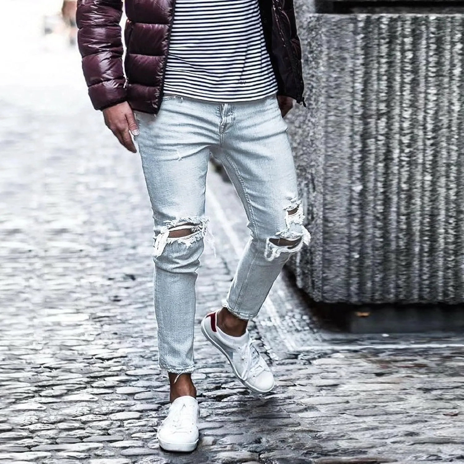 Black Skinny Jeans for Men Ripped Jeans Fit Jeans Baggy Flex Jeans Relaxed Long Denim Pants Streetwear