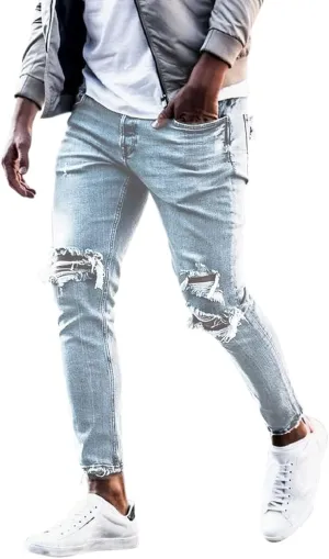 Black Skinny Jeans for Men Ripped Jeans Fit Jeans Baggy Flex Jeans Relaxed Long Denim Pants Streetwear