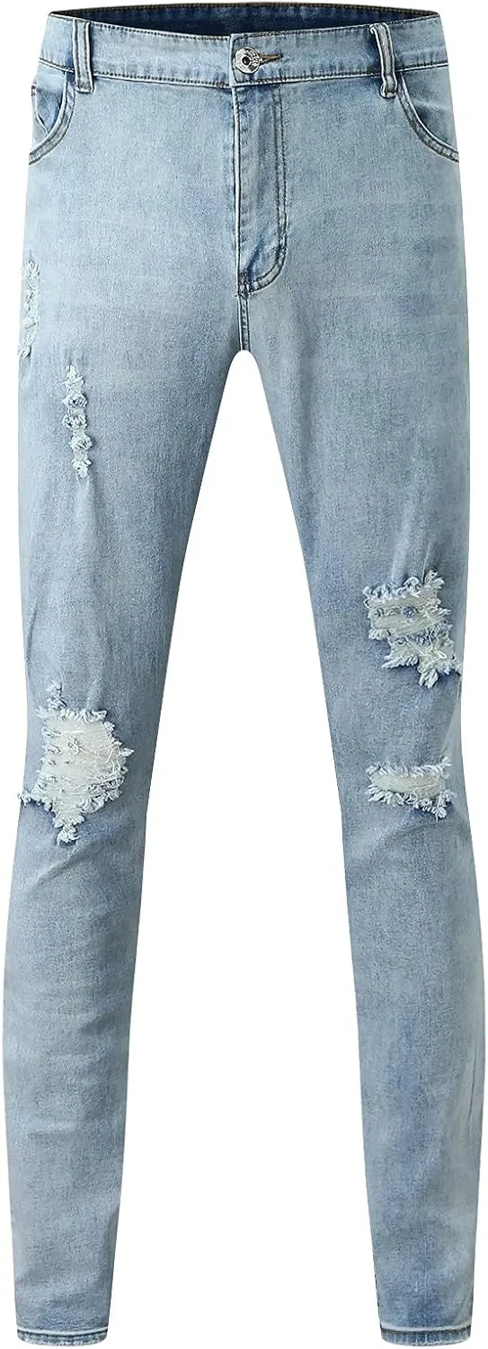 Black Skinny Jeans for Men Ripped Jeans Fit Jeans Baggy Flex Jeans Relaxed Long Denim Pants Streetwear