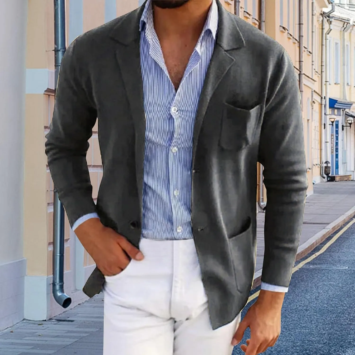 Blazer for Men Casual Summer Slim Fit Business Button Down Lightweight Coats Interview Wedding Collared Formal Suits