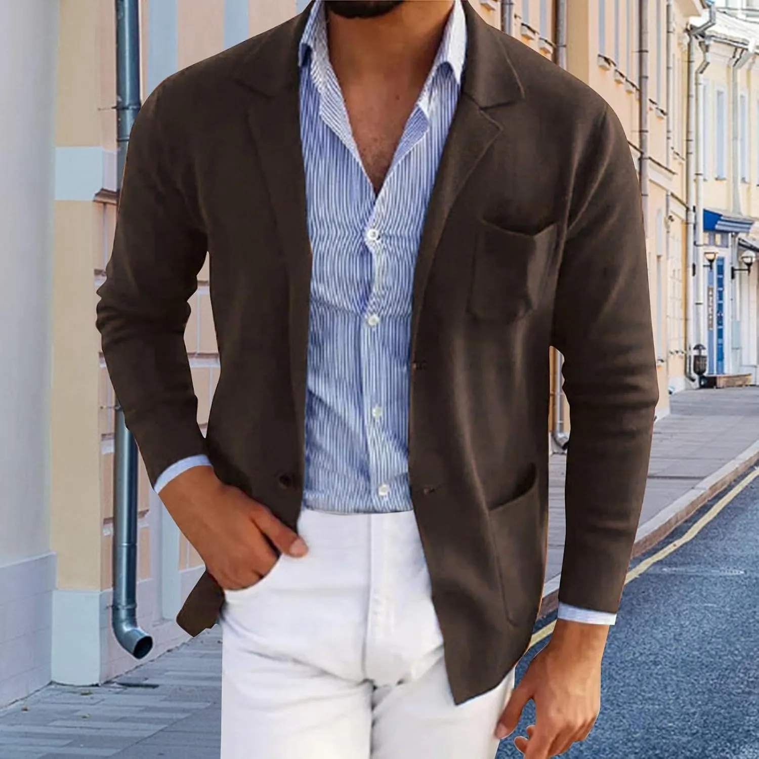 Blazer for Men Casual Summer Slim Fit Business Button Down Lightweight Coats Interview Wedding Collared Formal Suits