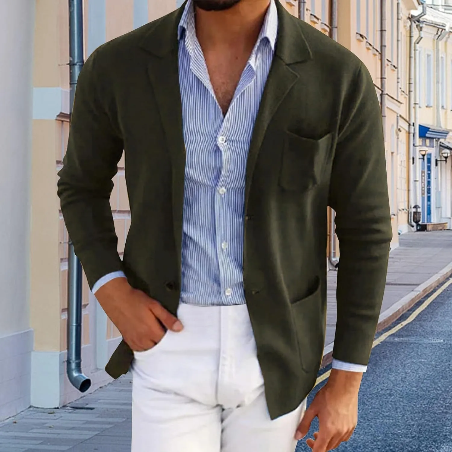 Blazer for Men Casual Summer Slim Fit Business Button Down Lightweight Coats Interview Wedding Collared Formal Suits