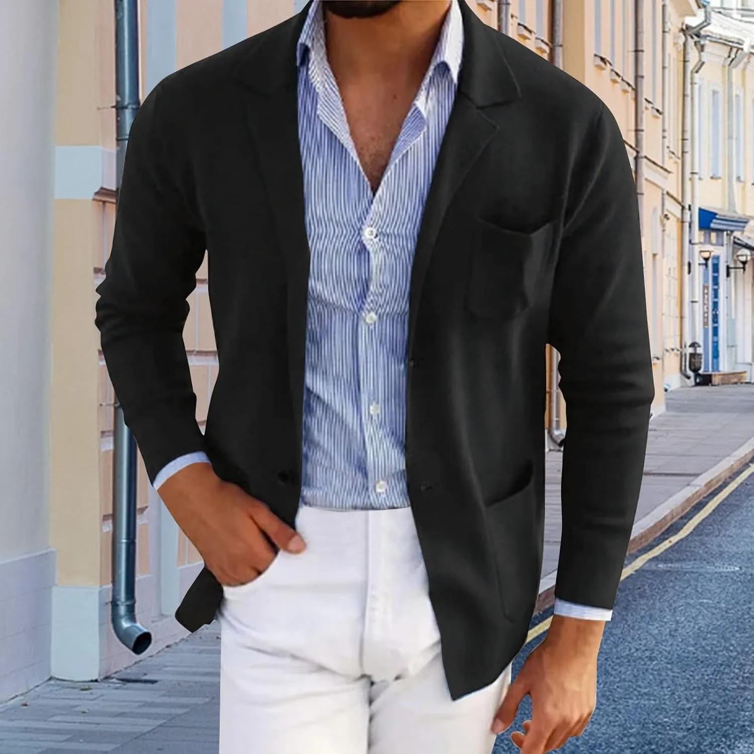 Blazer for Men Casual Summer Slim Fit Business Button Down Lightweight Coats Interview Wedding Collared Formal Suits