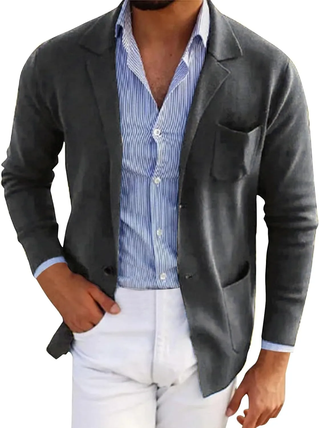 Blazer for Men Casual Summer Slim Fit Business Button Down Lightweight Coats Interview Wedding Collared Formal Suits