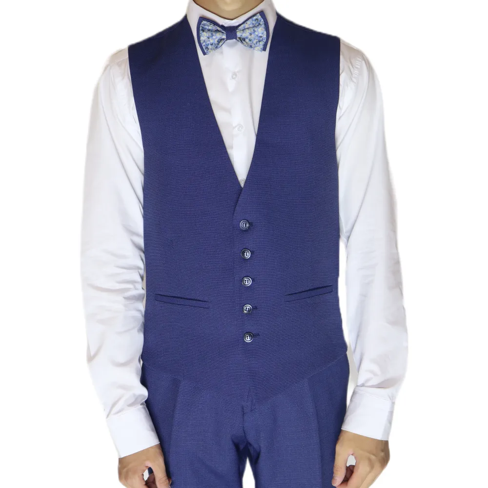 Blue Avanti Milano Patterned Notch Lapel Three Piece Suit