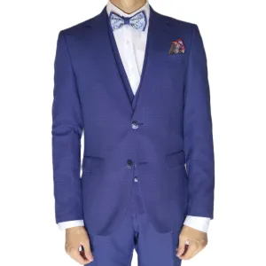 Blue Avanti Milano Patterned Notch Lapel Three Piece Suit