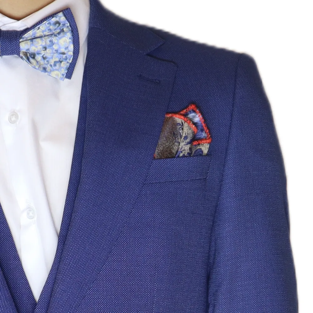 Blue Avanti Milano Patterned Notch Lapel Three Piece Suit