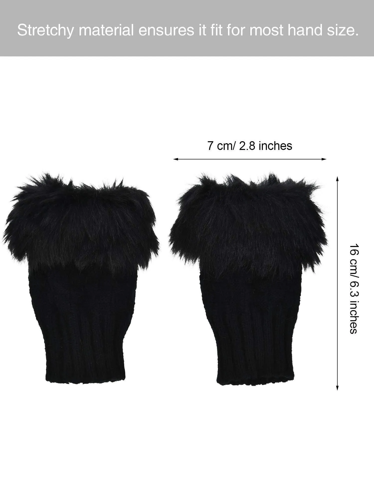 Boao 2 Pairs Fingerless Winter Gloves Short Touchscreen Gloves Thumb Hole Mittens Knitted Warm Gloves with Faux Fur for Christmas Valentine's Day Giving Black and Dark Gray