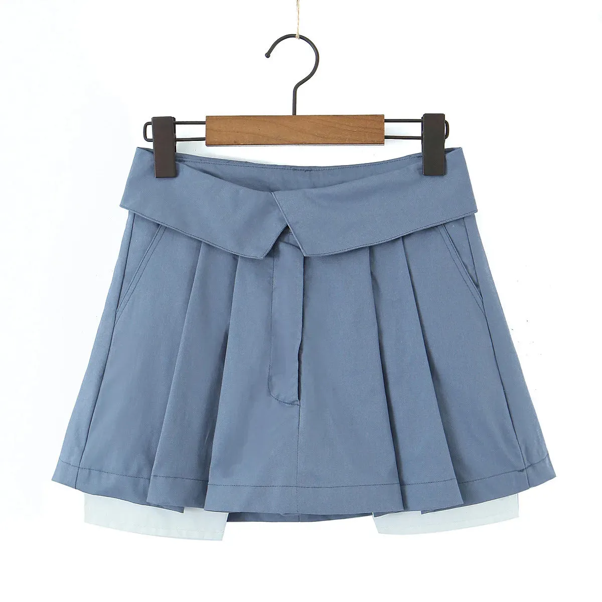 Bonnyshow  High Waist Mini Skirts Y2k Streetwear Women's New Summer Pleated Skirt Black A-line Turn-Down Short Skirts For Women