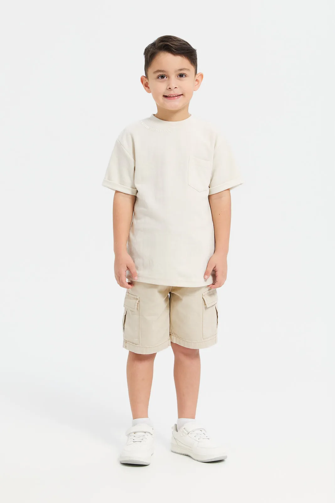Boys Beige Embroidered T-Shirt