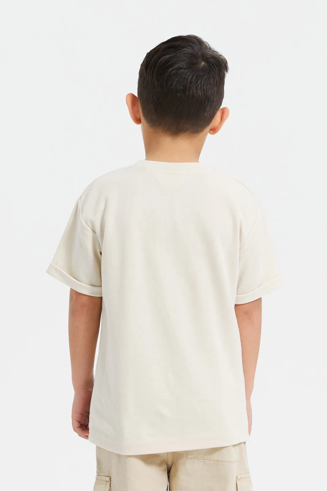 Boys Beige Embroidered T-Shirt