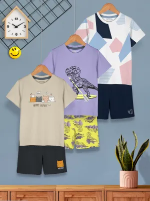 Boys Dress Clothing Set Combo with Tshirts & Shorts - Pack 3