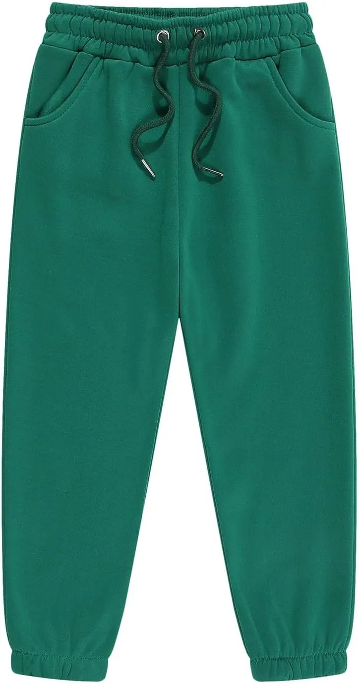 Boys Girls Fleece Sweatpants Solid Color Pants Kids Athletic Elastic Waist Leggings Leisure Outdoor