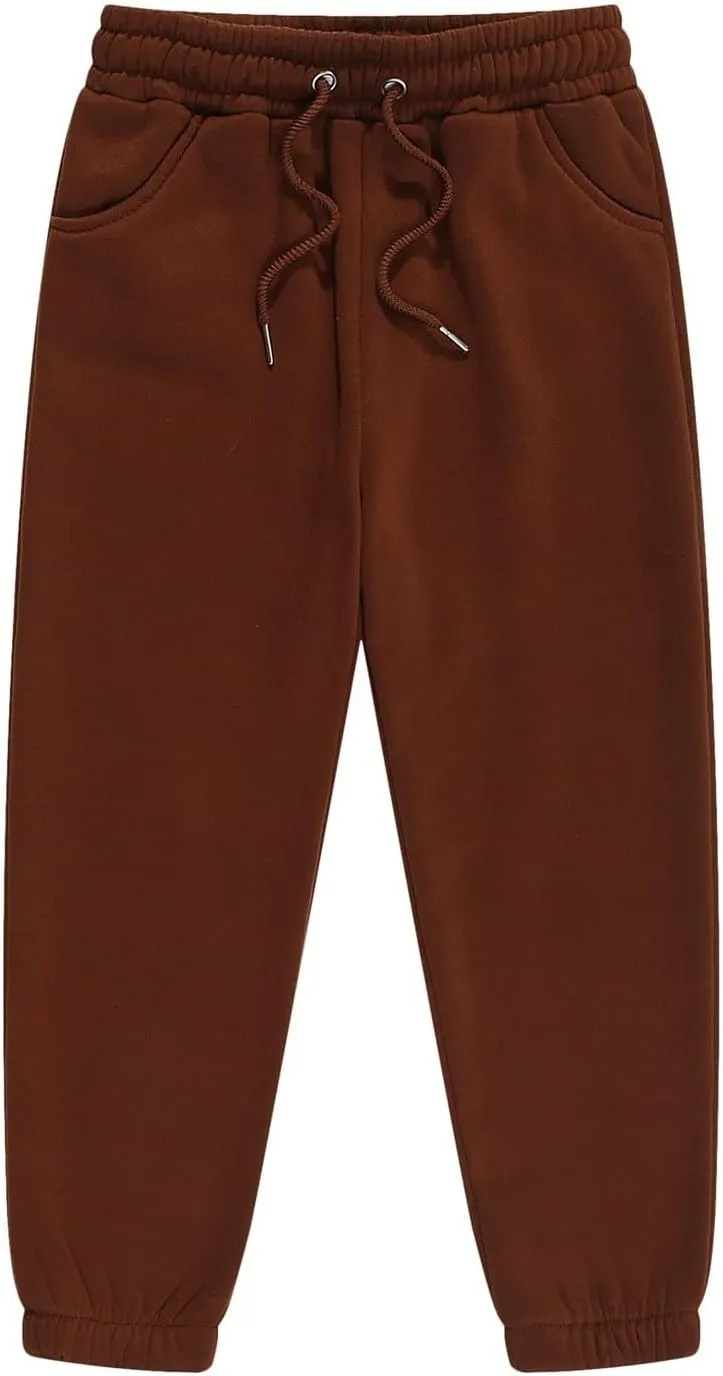 Boys Girls Fleece Sweatpants Solid Color Pants Kids Athletic Elastic Waist Leggings Leisure Outdoor