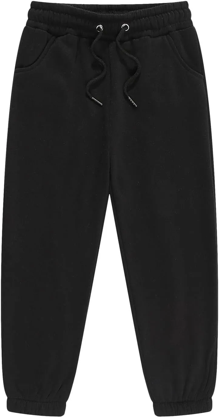 Boys Girls Fleece Sweatpants Solid Color Pants Kids Athletic Elastic Waist Leggings Leisure Outdoor