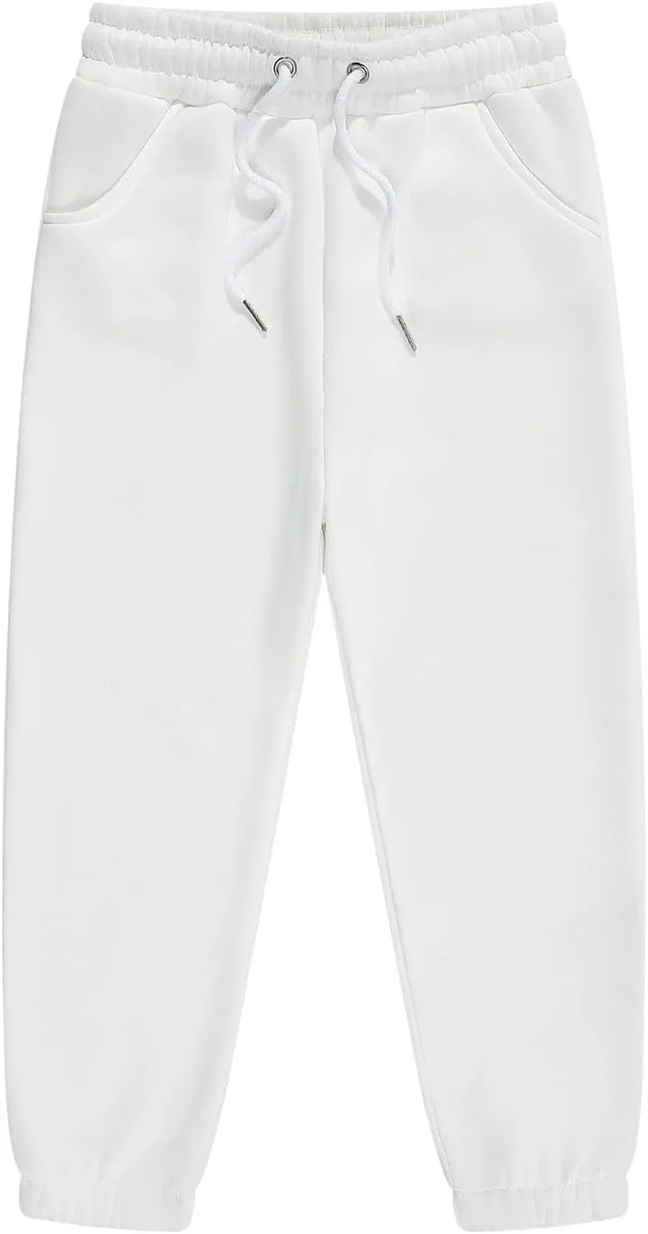 Boys Girls Fleece Sweatpants Solid Color Pants Kids Athletic Elastic Waist Leggings Leisure Outdoor