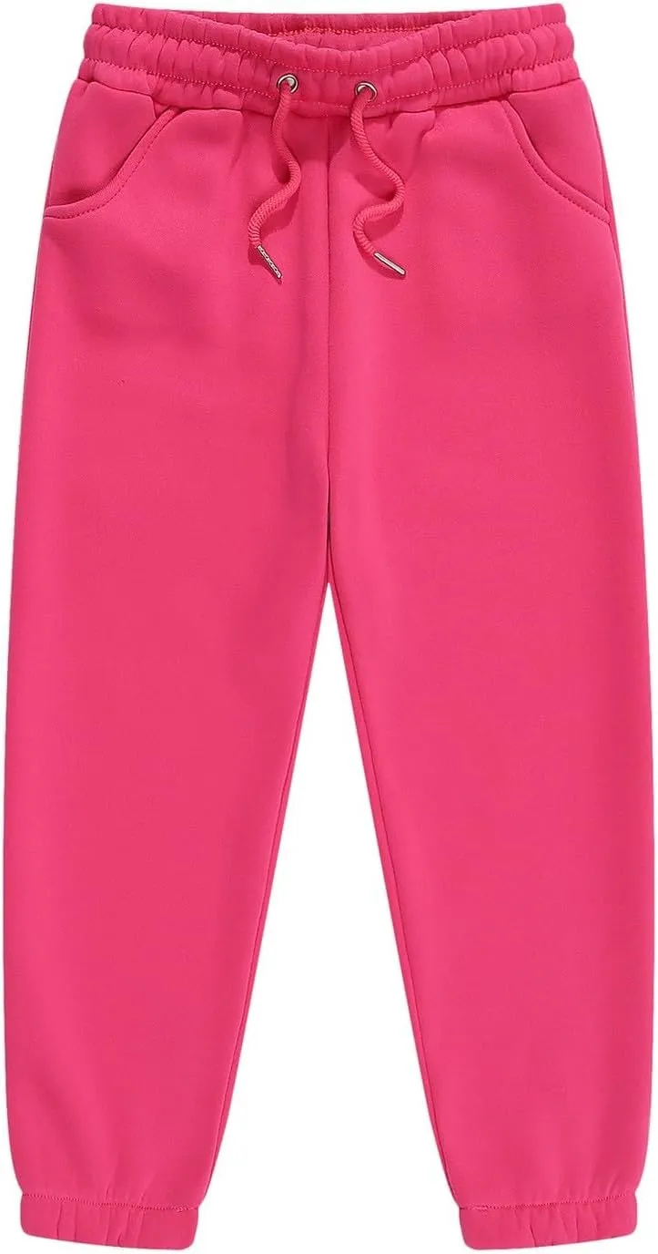 Boys Girls Fleece Sweatpants Solid Color Pants Kids Athletic Elastic Waist Leggings Leisure Outdoor