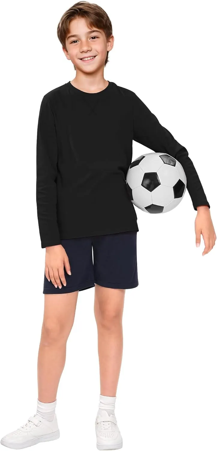 Boys Long Sleeve Shirts Cotton Crewneck T-Shirts for Boy Kids Basic Tee Sweatshirt 7-14 Years