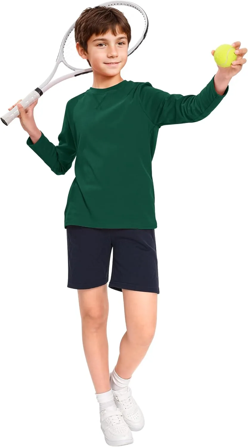 Boys Long Sleeve Shirts Cotton Crewneck T-Shirts for Boy Kids Basic Tee Sweatshirt 7-14 Years