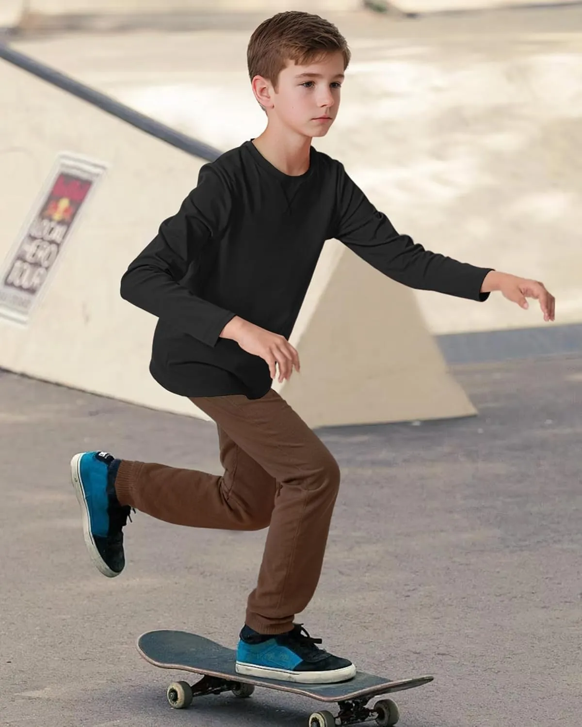 Boys Long Sleeve Shirts Cotton Crewneck T-Shirts for Boy Kids Basic Tee Sweatshirt 7-14 Years