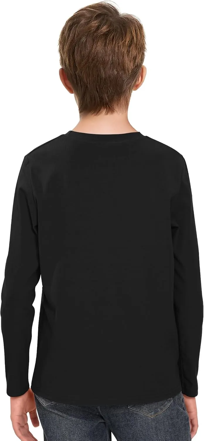 Boys Long Sleeve Shirts Cotton Crewneck T-Shirts for Boy Kids Basic Tee Sweatshirt 7-14 Years