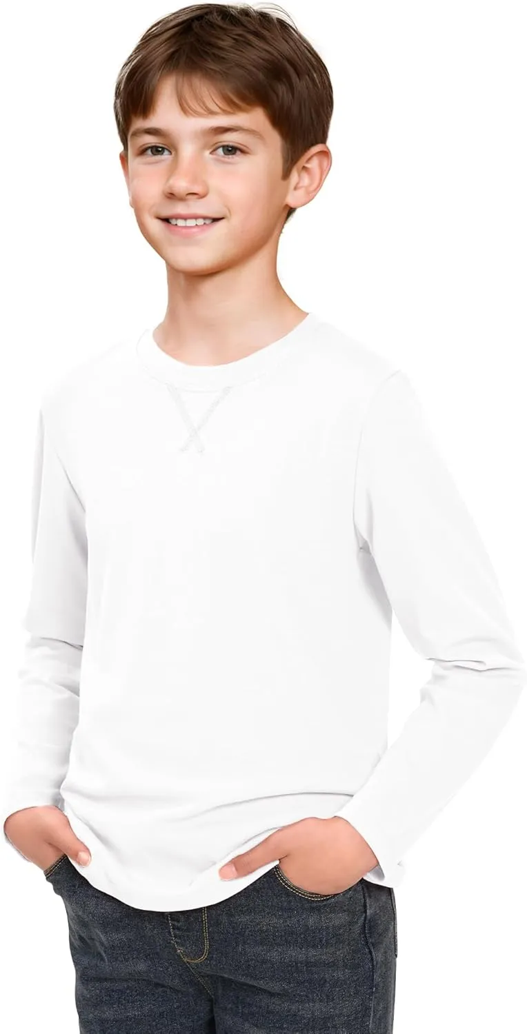 Boys Long Sleeve Shirts Cotton Crewneck T-Shirts for Boy Kids Basic Tee Sweatshirt 7-14 Years