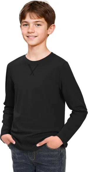 Boys Long Sleeve Shirts Cotton Crewneck T-Shirts for Boy Kids Basic Tee Sweatshirt 7-14 Years