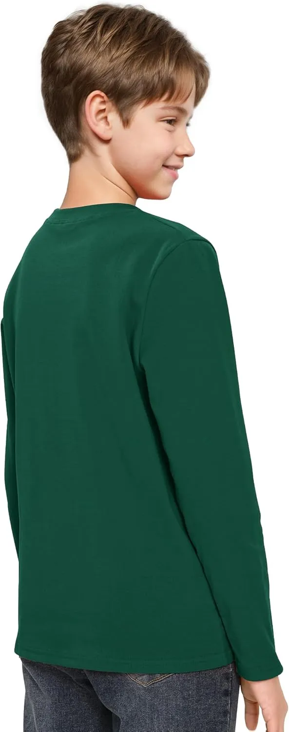 Boys Long Sleeve Shirts Cotton Crewneck T-Shirts for Boy Kids Basic Tee Sweatshirt 7-14 Years