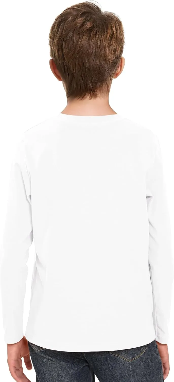 Boys Long Sleeve Shirts Cotton Crewneck T-Shirts for Boy Kids Basic Tee Sweatshirt 7-14 Years