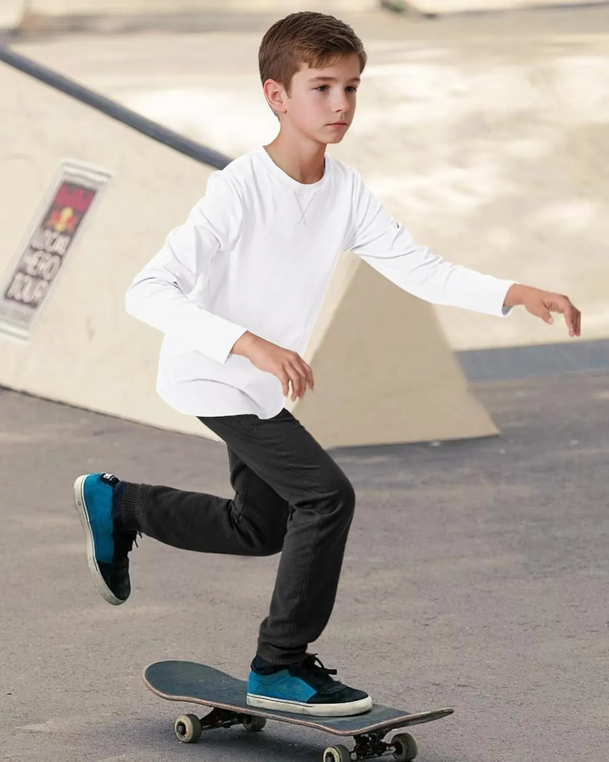 Boys Long Sleeve Shirts Cotton Crewneck T-Shirts for Boy Kids Basic Tee Sweatshirt 7-14 Years
