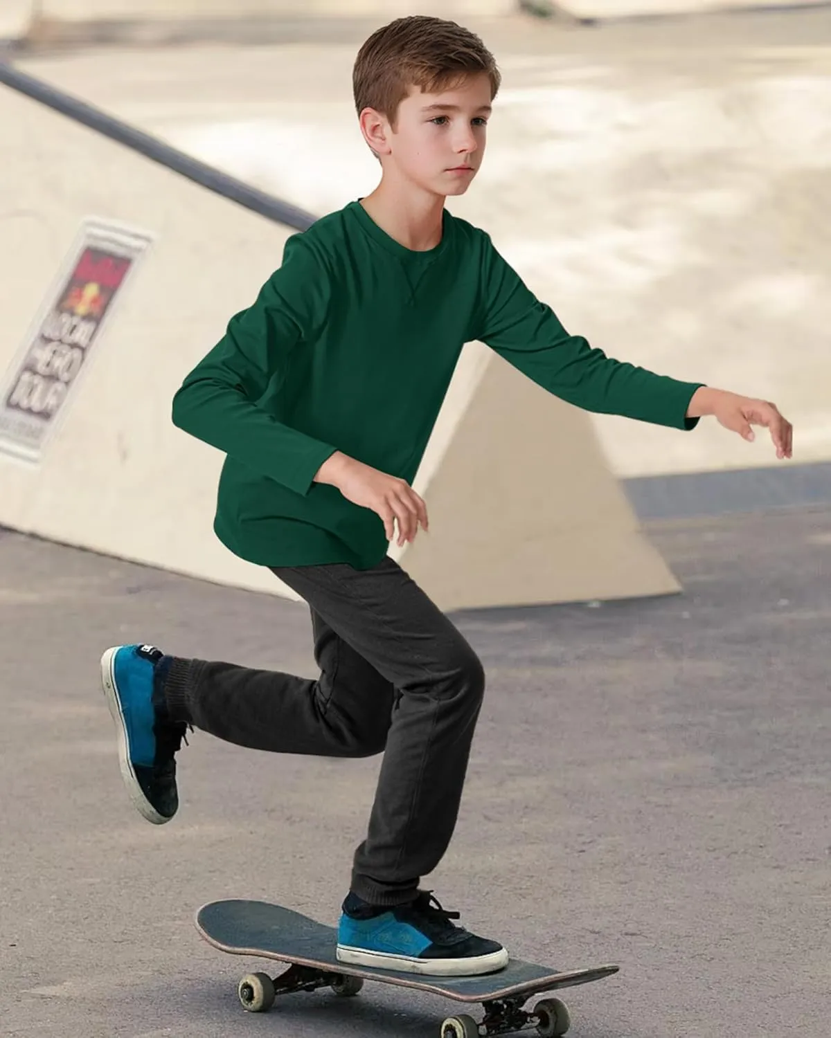Boys Long Sleeve Shirts Cotton Crewneck T-Shirts for Boy Kids Basic Tee Sweatshirt 7-14 Years