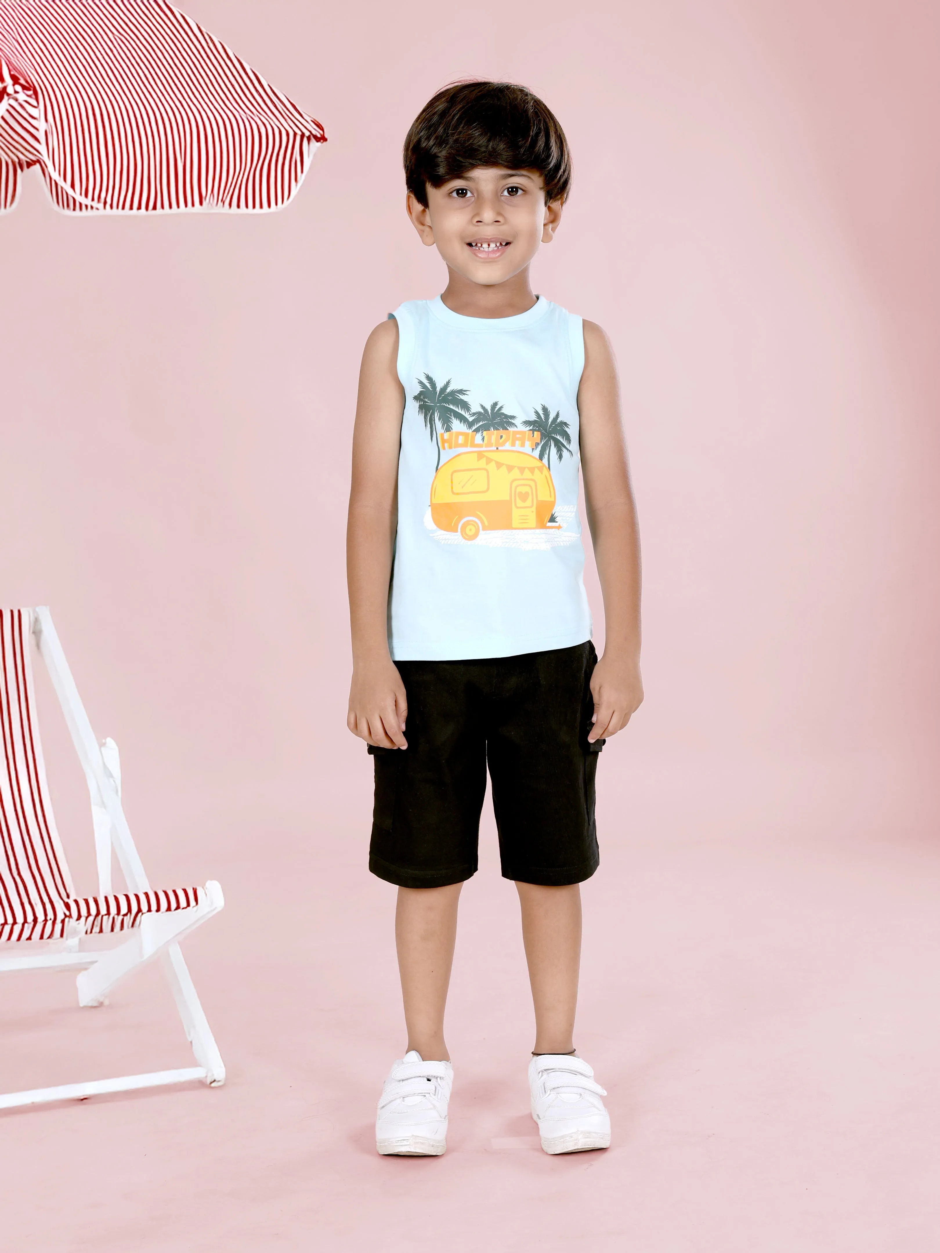 Boys Sleeveless " HOLIDAY " Printed Tee