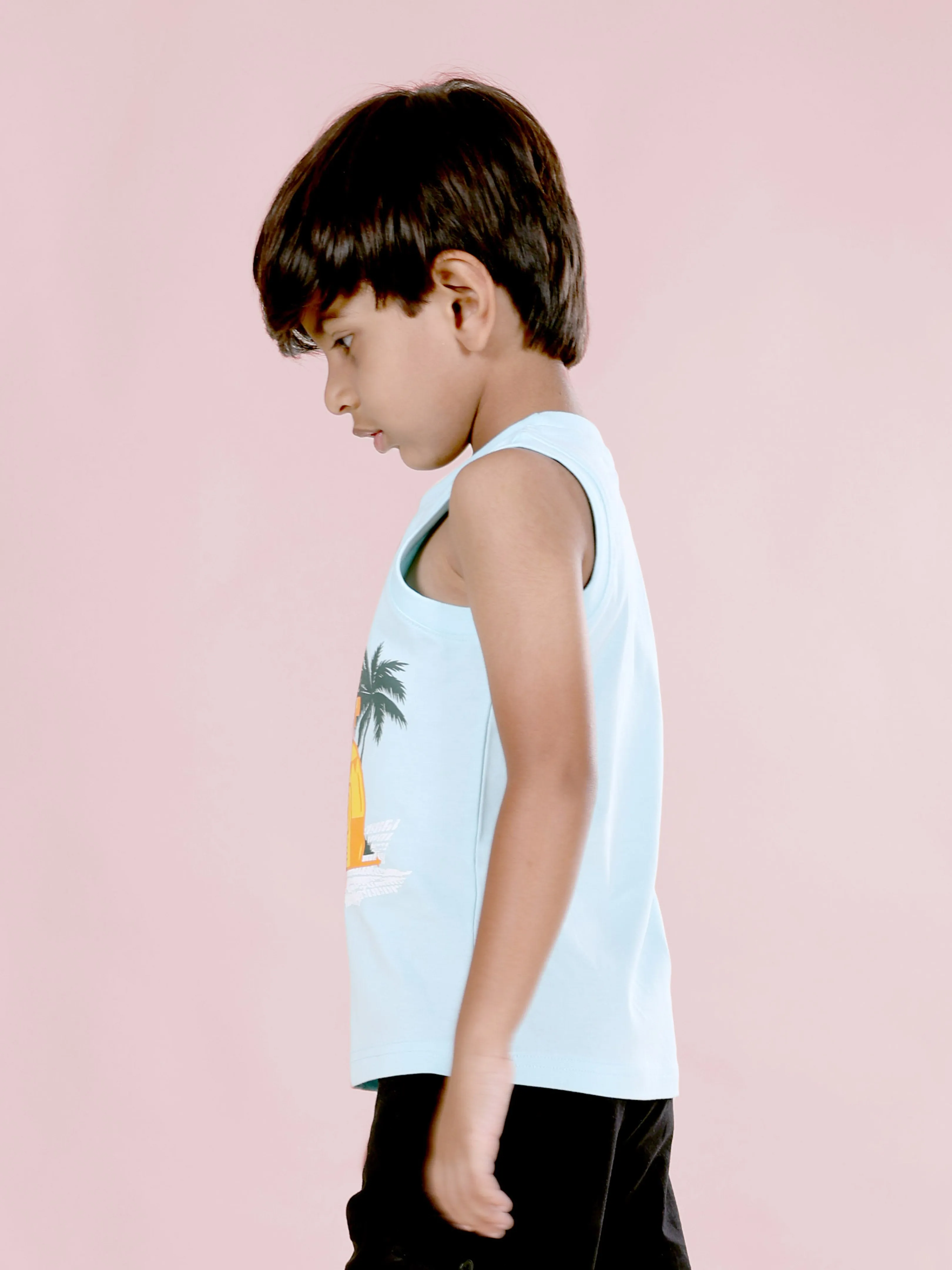 Boys Sleeveless " HOLIDAY " Printed Tee