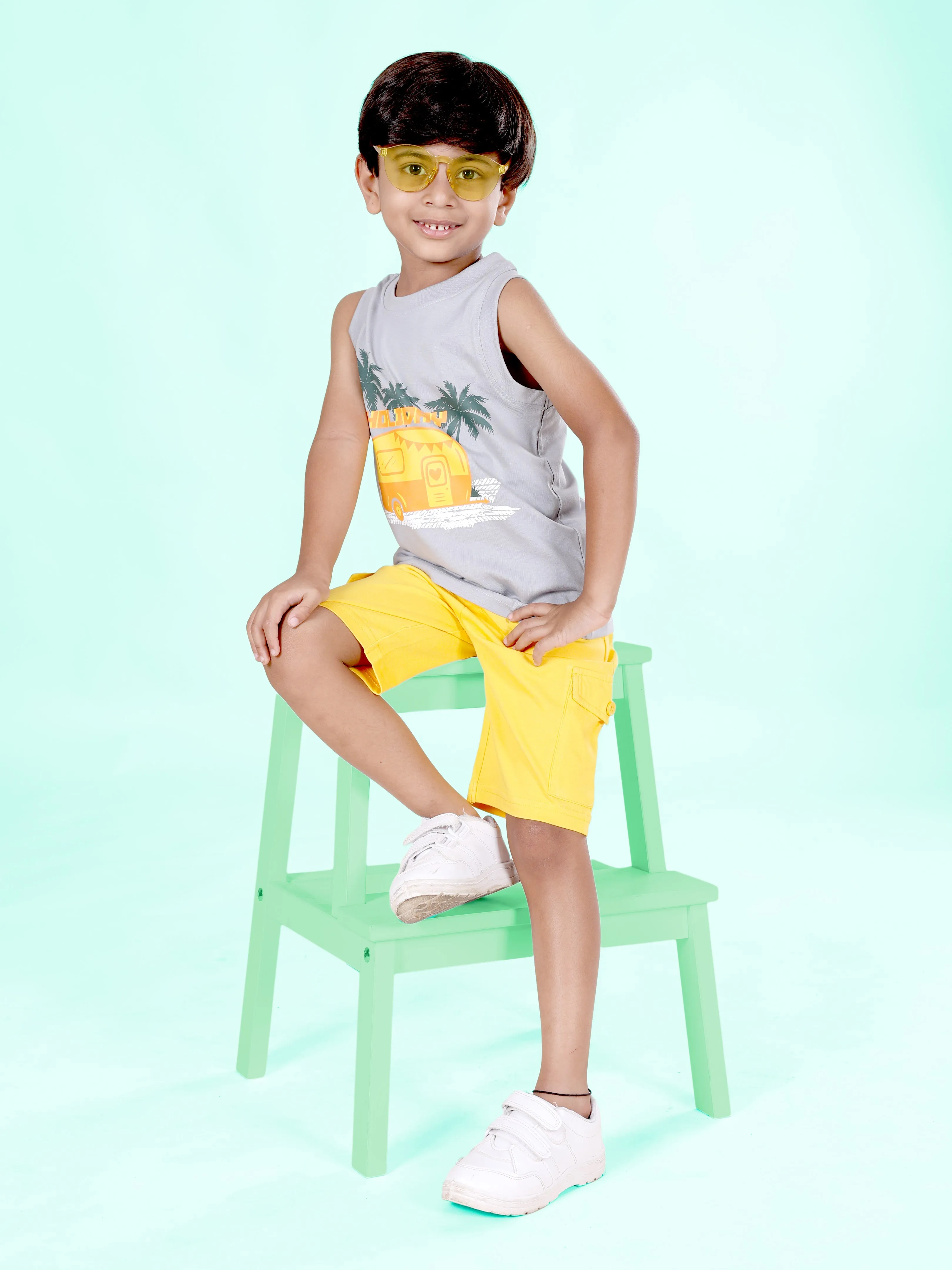 Boys Sleeveless " HOLIDAY " Printed Tee