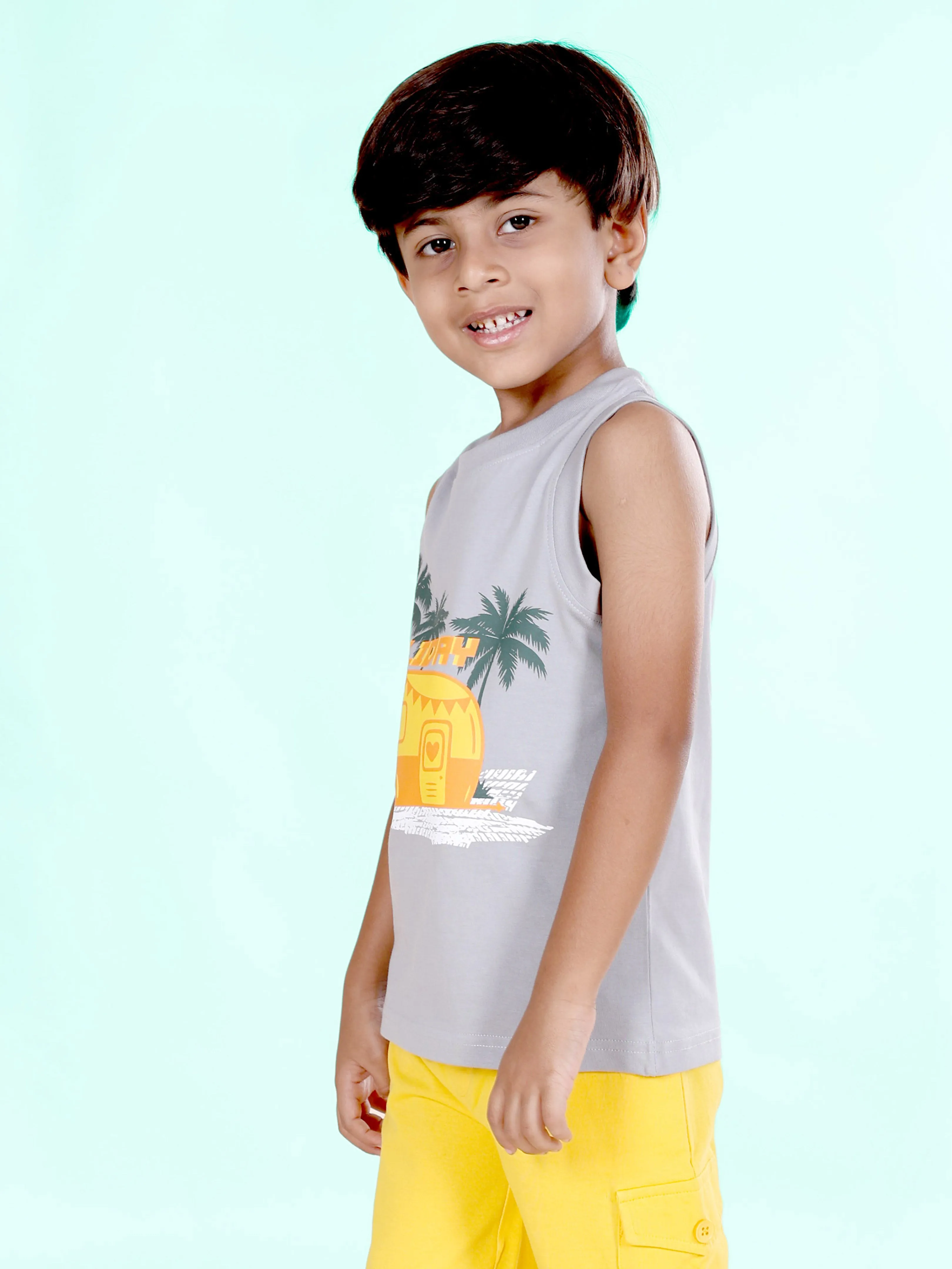 Boys Sleeveless " HOLIDAY " Printed Tee