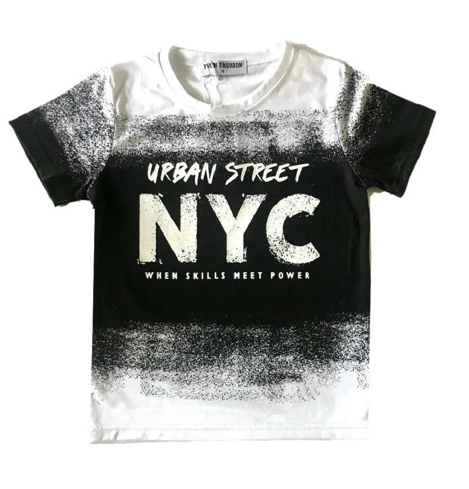 Boys Urban Style NYC Brooklyn Streetwear Short Sleeve Graphic T-Shirts