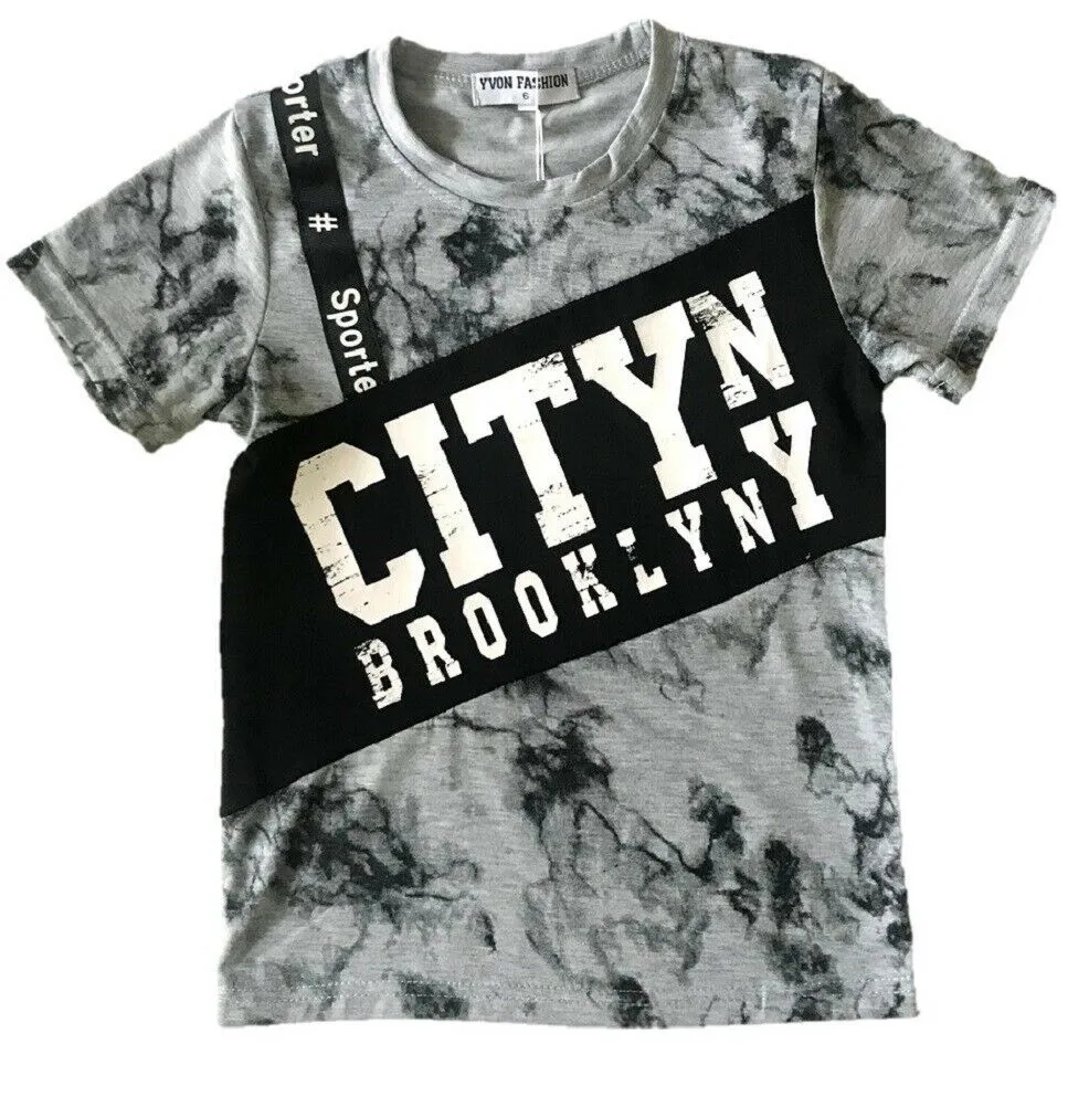 Boys Urban Style NYC Brooklyn Streetwear Short Sleeve Graphic T-Shirts