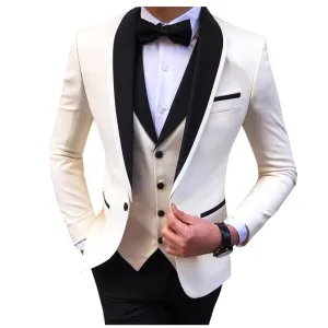 BRADLEY VIP SUITS Men's Fashion Formal 3 Piece Tuxedo (Jacket   Pants   Vest) Beige Suit Set