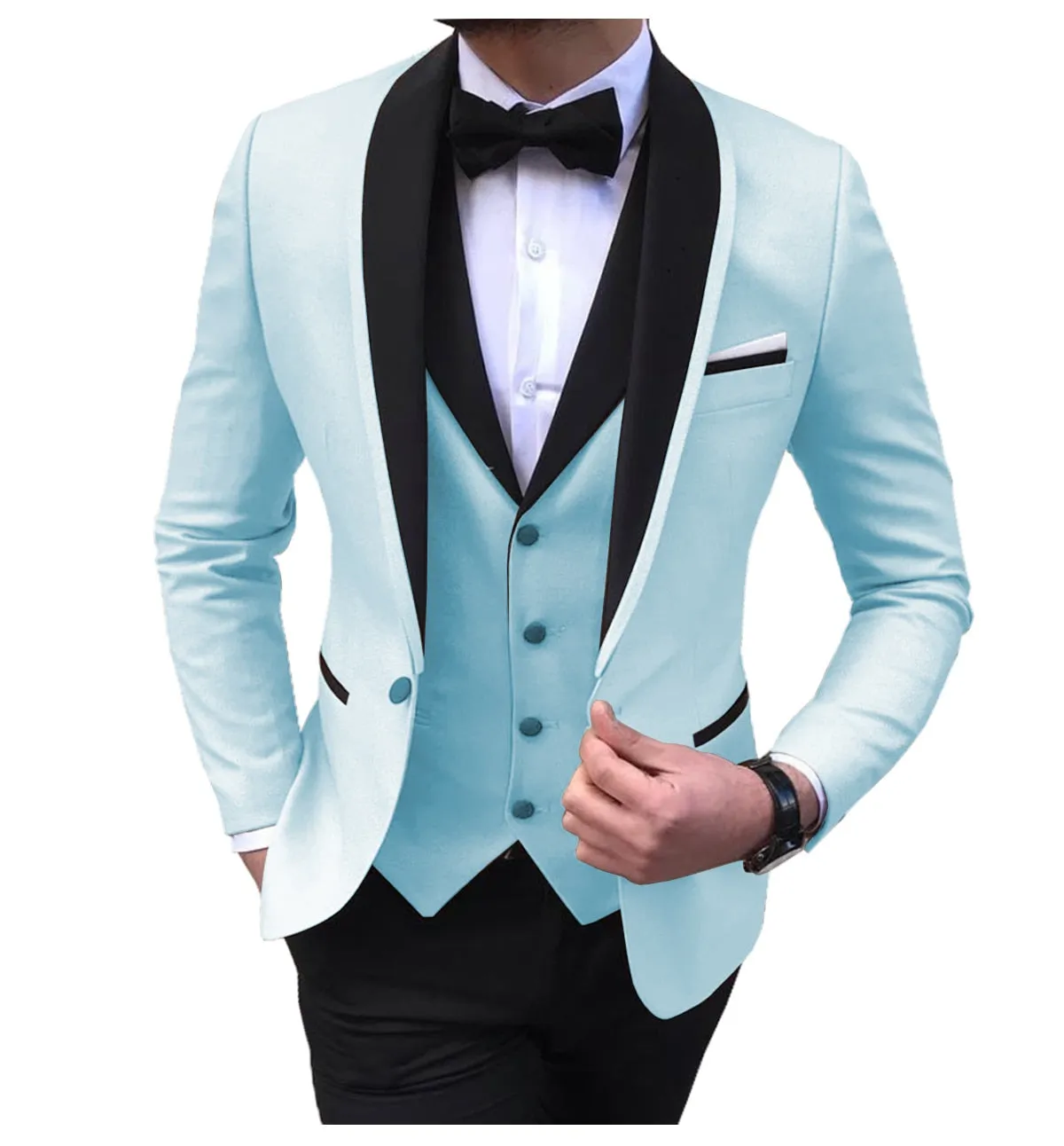 BRADLEY VIP SUITS Men's Fashion Formal 3 Piece Tuxedo (Jacket   Pants   Vest) Blue Suit Set