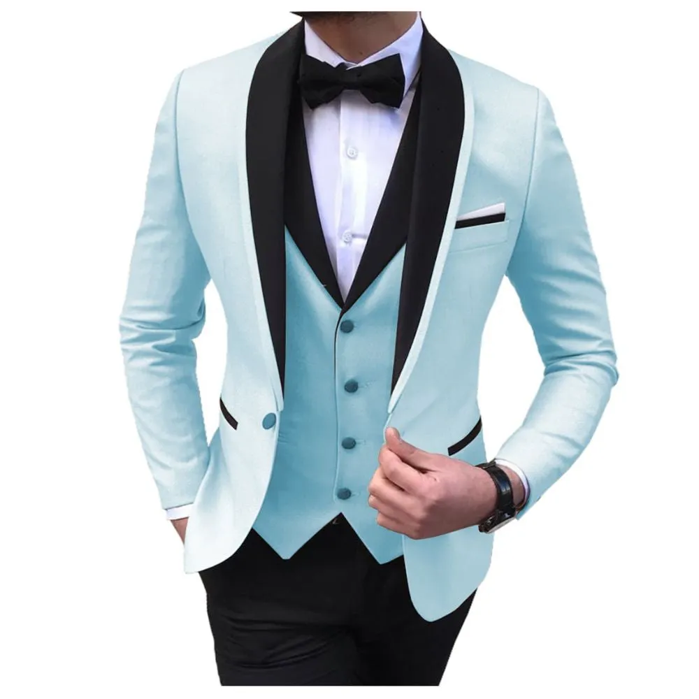 BRADLEY VIP SUITS Men's Fashion Formal 3 Piece Tuxedo (Jacket   Pants   Vest) Blue Suit Set