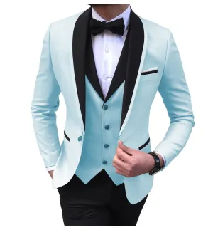 BRADLEY VIP SUITS Men's Fashion Formal 3 Piece Tuxedo (Jacket   Pants   Vest) Light Blue Sky Blue Suit Set