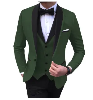 BRADLEY VIP SUITS Men's Fashion Formal 3 Piece Tuxedo (Jacket   Pants   Vest) Olive Green Suit Set