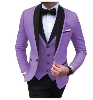 BRADLEY VIP SUITS Men's Fashion Formal 3 Piece Tuxedo (Jacket   Pants   Vest) Purple Suit Set